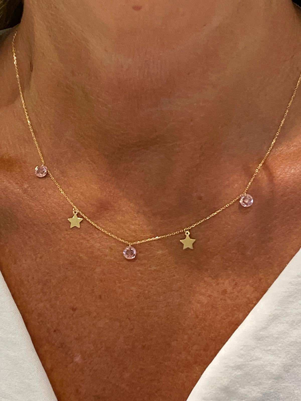 Gargantilla GIZEM en oro amarillo, estrellas y cuarzos - Roman Joyero