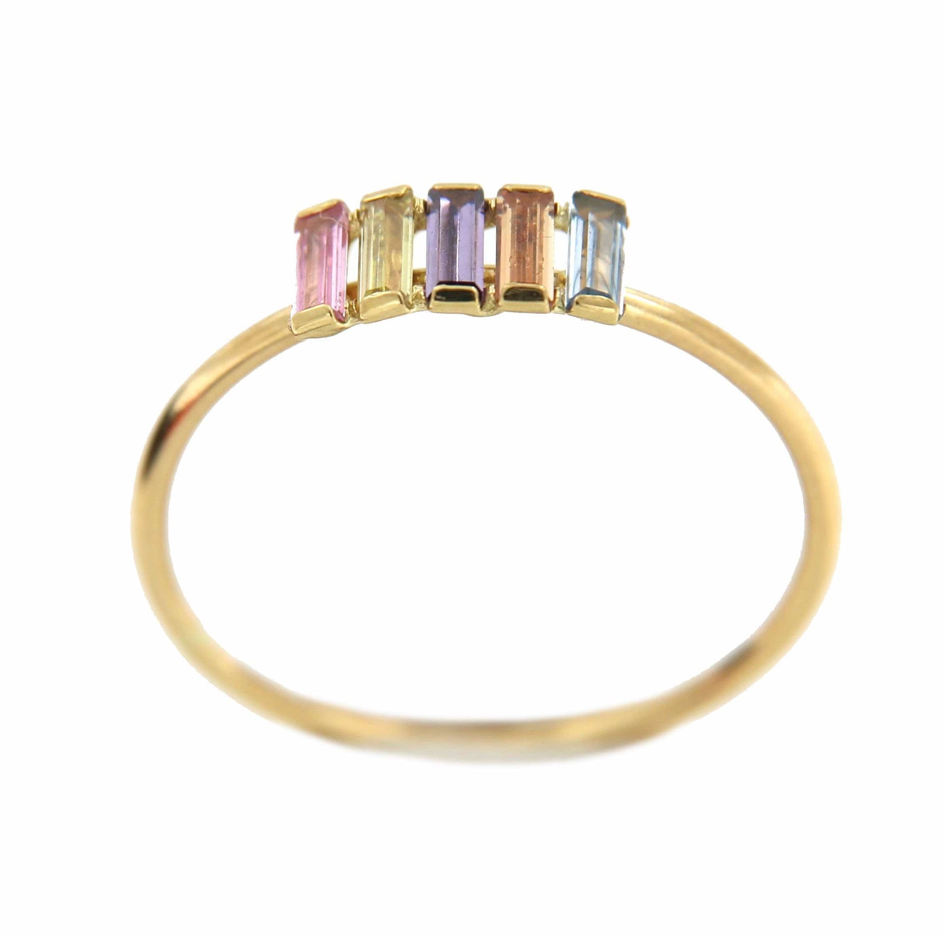 Anillo fino MELEKY en oro amarillo con pequeños cuarzos de colores - Roman Joyero