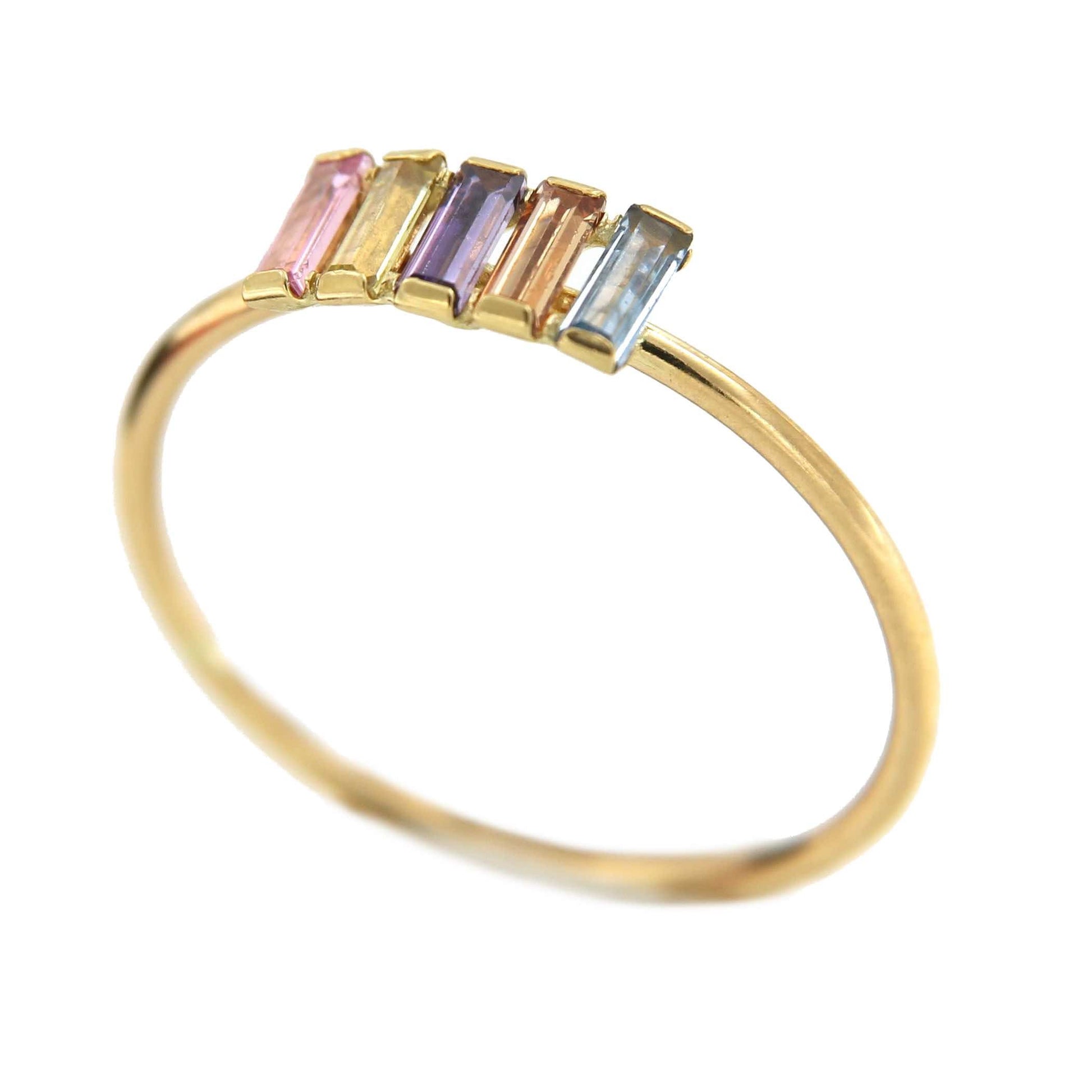 Anillo fino MELEKY en oro amarillo con pequeños cuarzos de colores - Roman Joyero