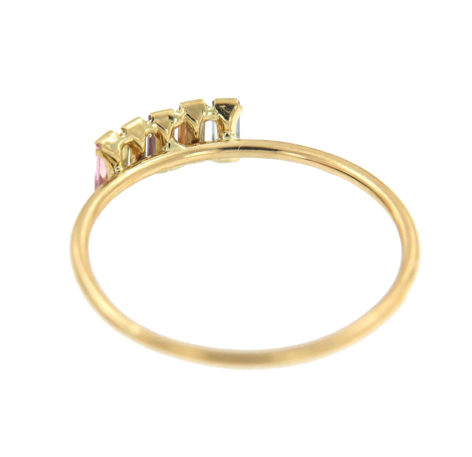 Anillo fino MELEKY en oro amarillo con pequeños cuarzos de colores - Roman Joyero