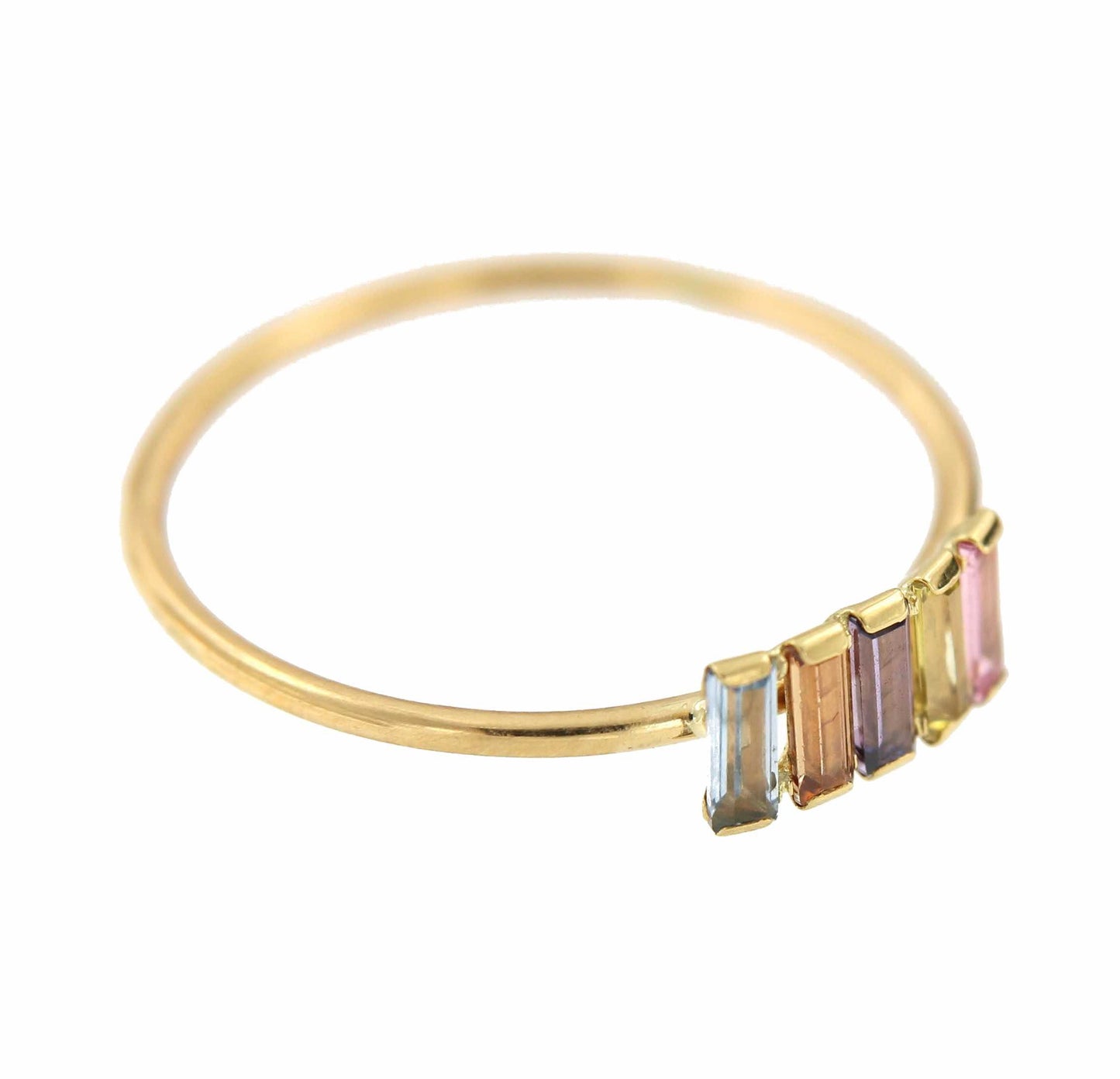 Anillo fino MELEKY en oro amarillo con pequeños cuarzos de colores - Roman Joyero