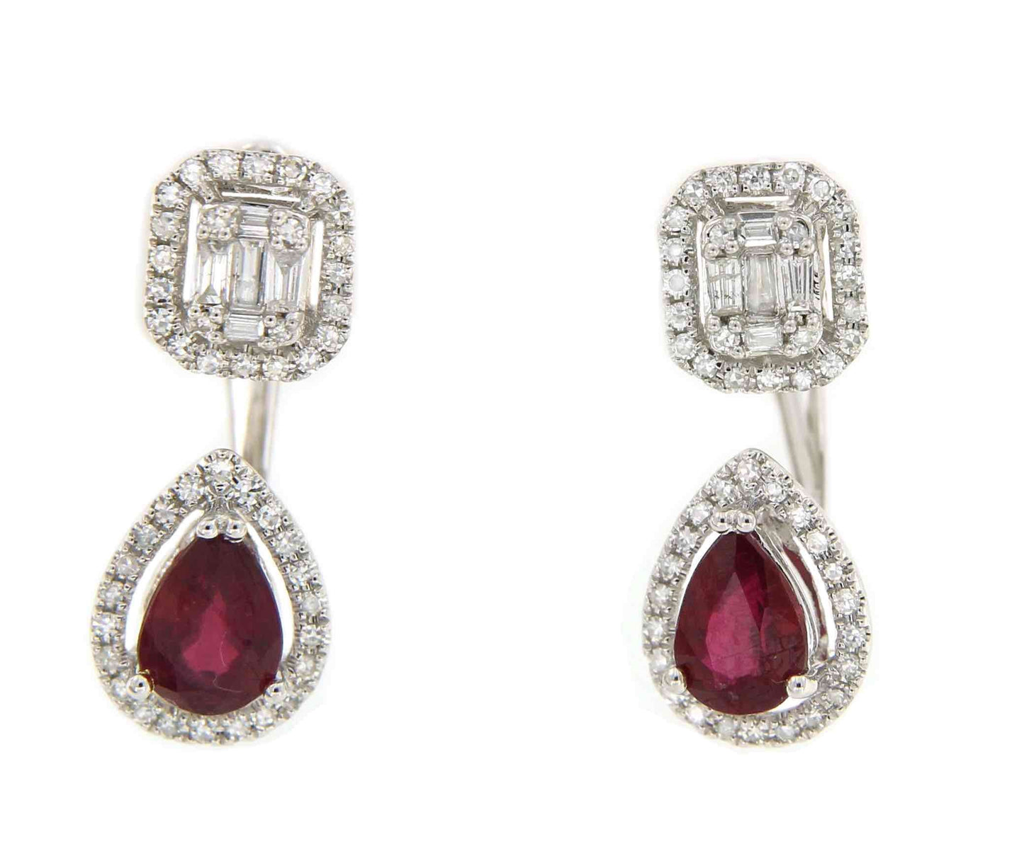 Pendientes dobles LEYLA en oro blanco con brillantes y rubí