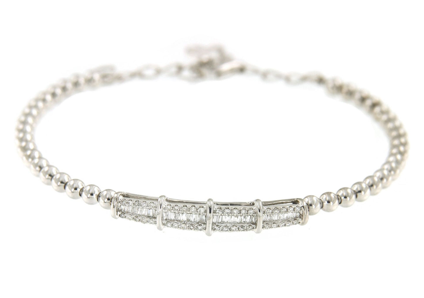 Pulsera rígida NADIYE en oro blanco con baguettes y brillantes - Roman Joyero