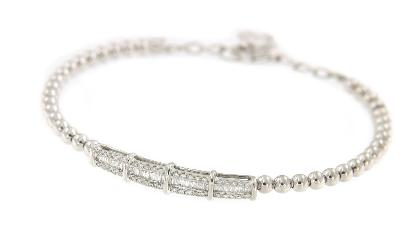 Pulsera rígida NADIYE en oro blanco con baguettes y brillantes - Roman Joyero