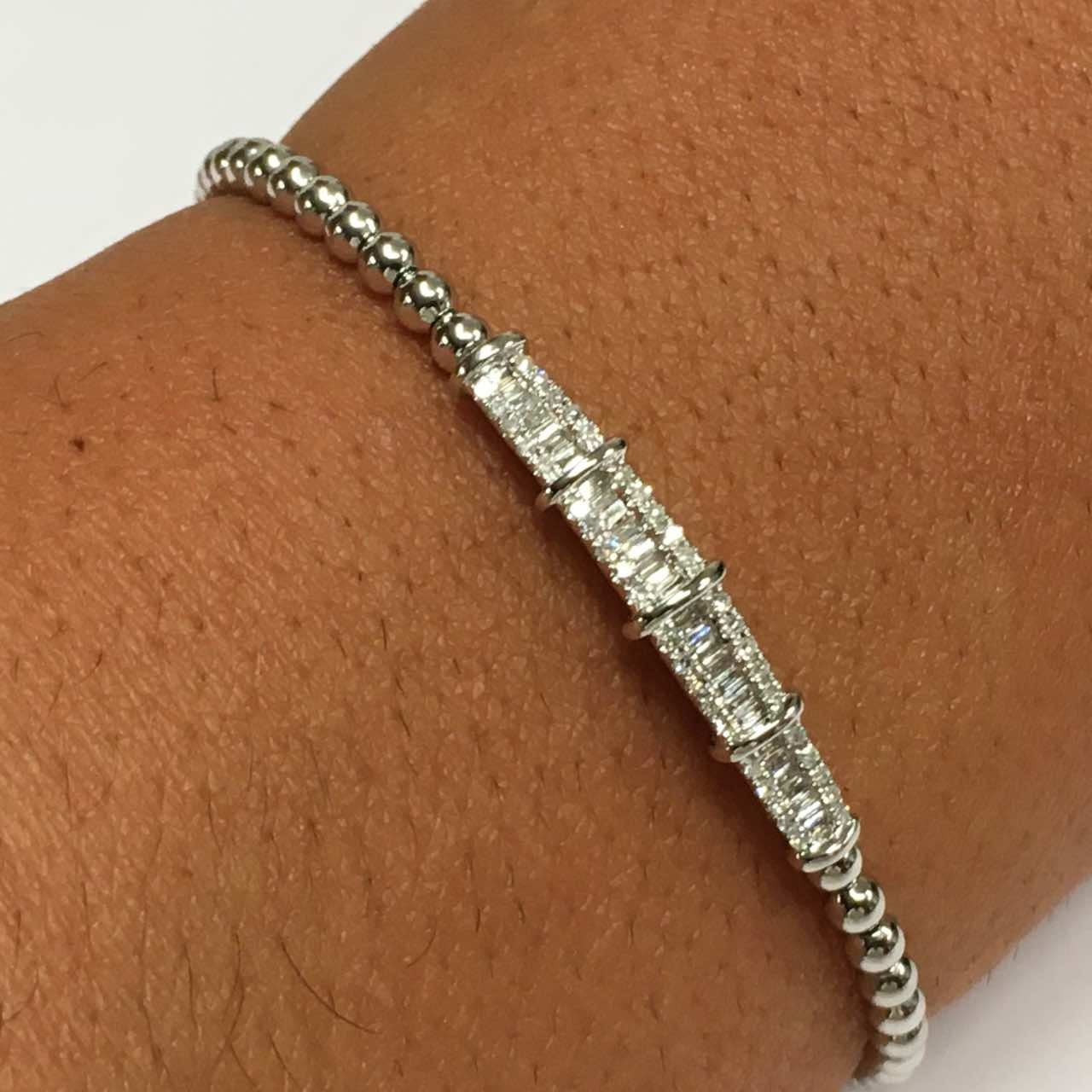 Pulsera rígida NADIYE en oro blanco con baguettes y brillantes - Roman Joyero