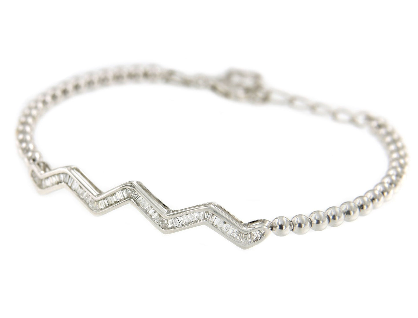 Pulsera rígida NAZLI en oro blanco con baguettes y bolitas de oro - Roman Joyero