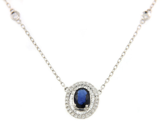 Gargantilla con colgante NEHIR en oro blanco con zafiro y diamantes
