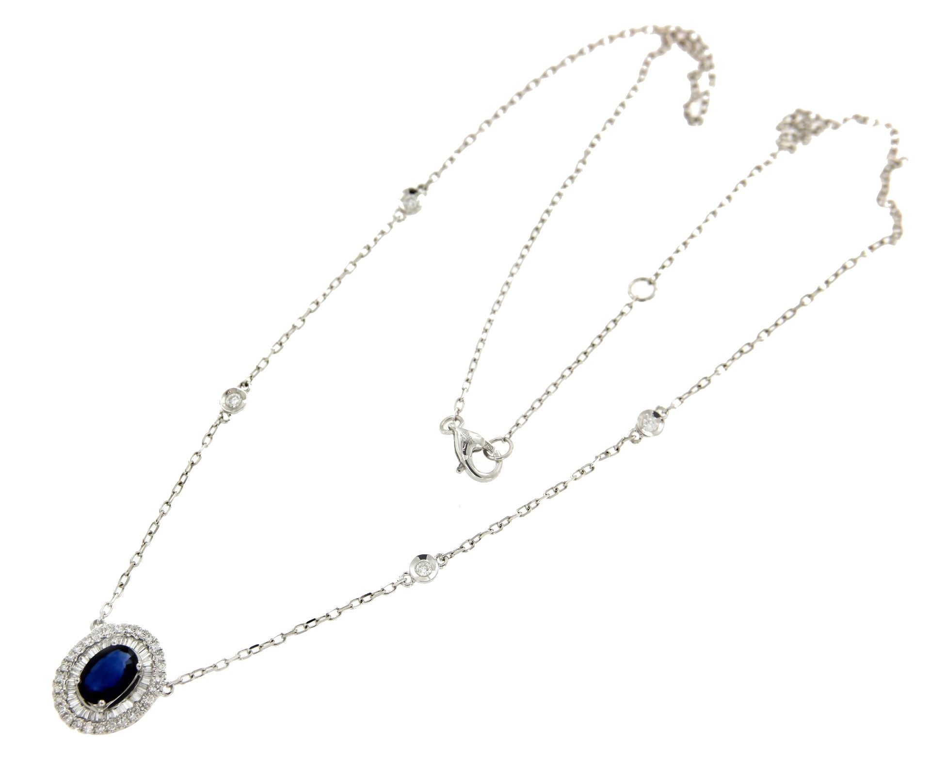 Gargantilla con colgante NEHIR en oro blanco con zafiro y diamantes