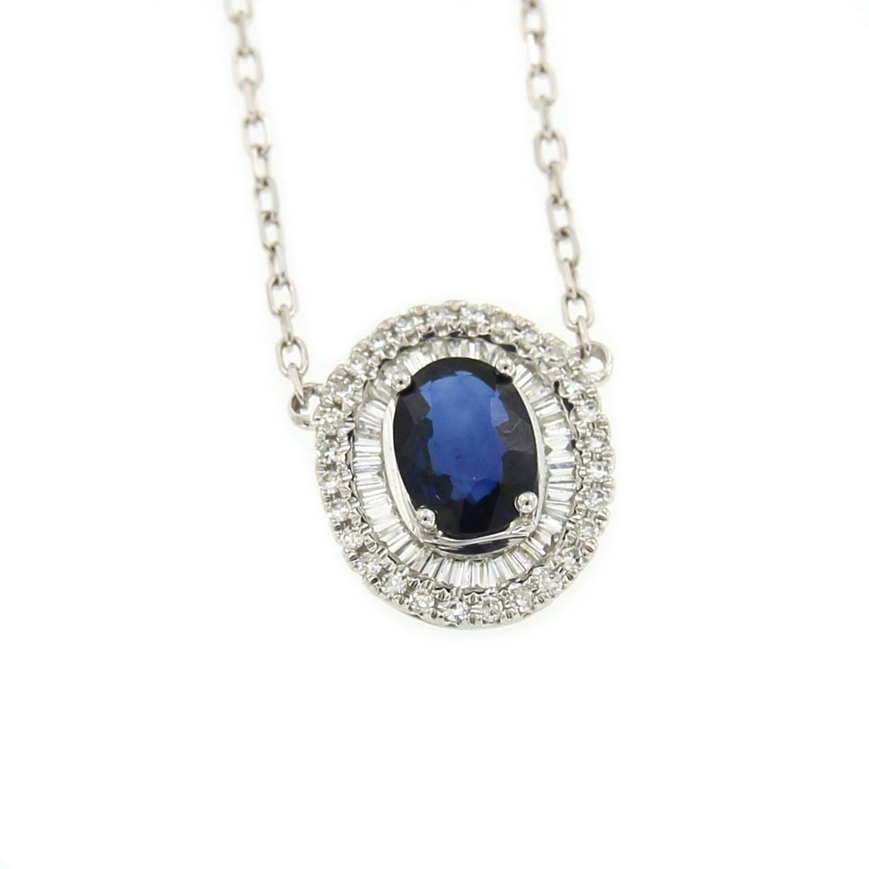 Gargantilla con colgante NEHIR en oro blanco con zafiro y diamantes