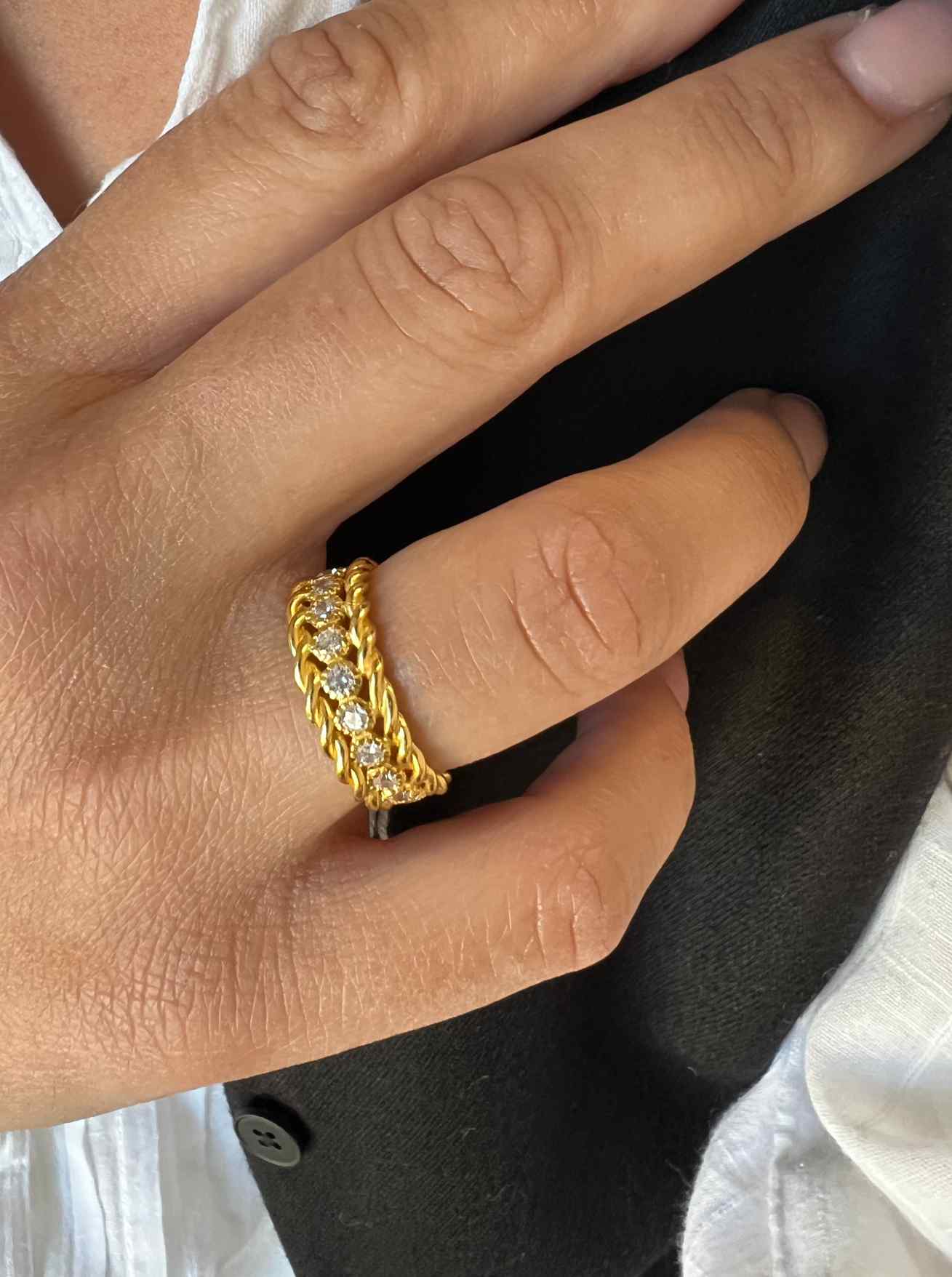 ANTURIO, anillo de plata dorado con circonitas. - Roman Joyero