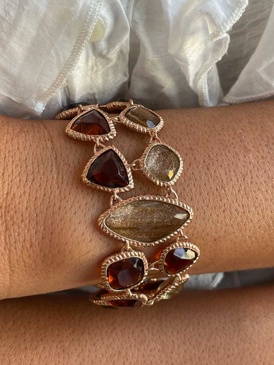 Pulsera HABANERA granates y cuarzo rutilado en plata 1ª ley con baño de oro rosa 18 ktes.