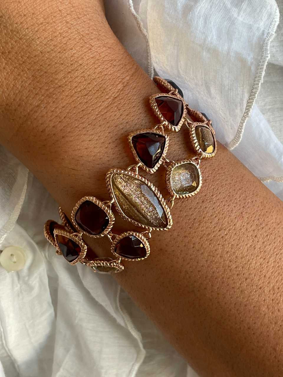 Pulsera HABANERA granates y cuarzo rutilado en plata 1ª ley con baño de oro rosa 18 ktes.