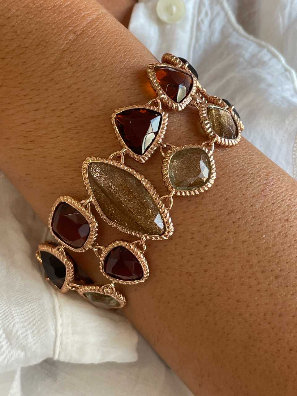 Pulsera HABANERA granates y cuarzo rutilado en plata 1ª ley con baño de oro rosa 18 ktes.