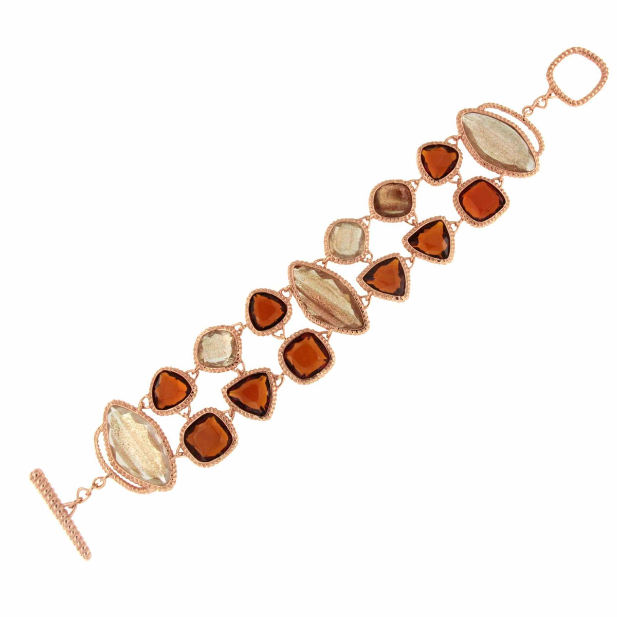 Pulsera HABANERA granates y cuarzo rutilado en plata 1ª ley con baño de oro rosa 18 ktes.
