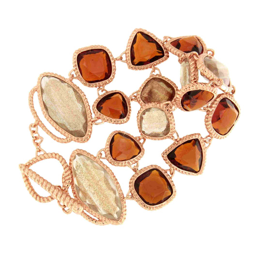 Pulsera HABANERA granates y cuarzo rutilado en plata 1ª ley con baño de oro rosa 18 ktes.