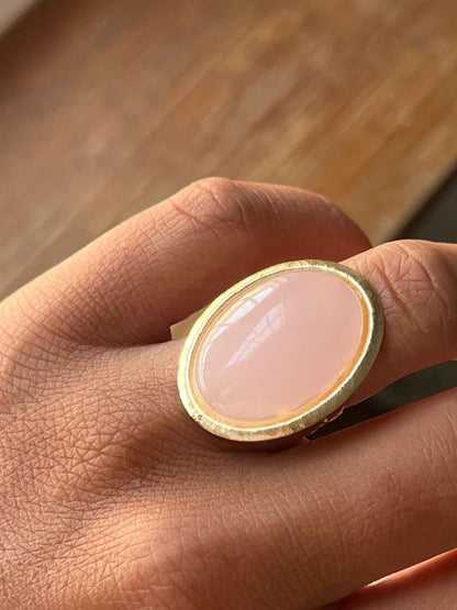 HADASSAH, anillo de plata dorada con cuarzo rosa