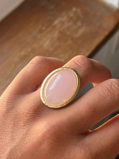 HADASSAH, anillo de plata dorada con cuarzo rosa