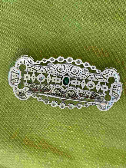 Broche maravilloso LISBOA art decó de plata 925 ml con circonitas esmeraldas