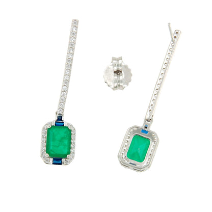 Pendientes ZOE largos en plata primera ley con circonitas y cuarzos esmeralda
