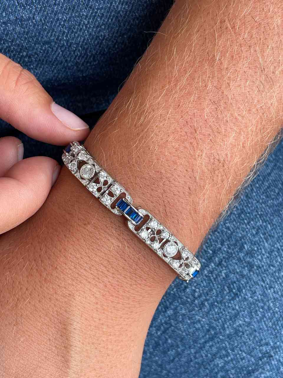 Pulsera GANTE de plata 1ª ley rodiado con circonitas y cuarzos zafiros