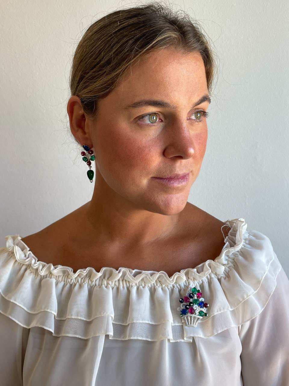 FAUSTA brooch, a wonderful tutti frutti design in 925 sterling silver with cubic zirconia