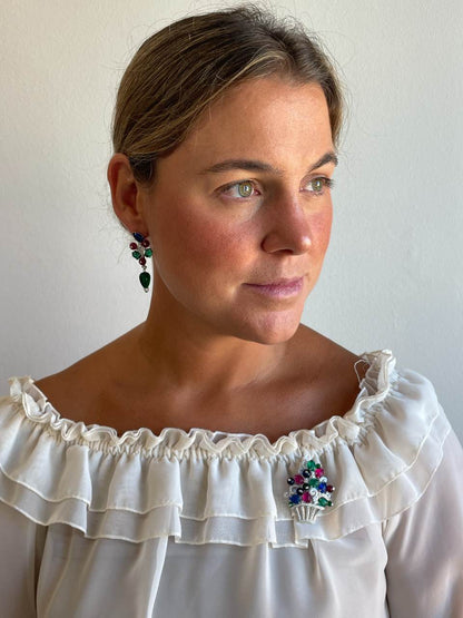 FAUSTA brooch, a wonderful tutti frutti design in 925 sterling silver with cubic zirconia