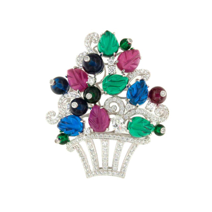 FAUSTA brooch, a wonderful tutti frutti design in 925 sterling silver with cubic zirconia