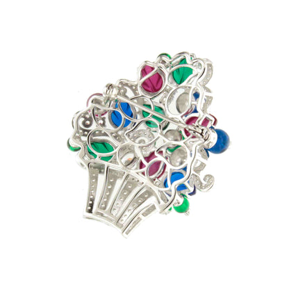 FAUSTA brooch, a wonderful tutti frutti design in 925 sterling silver with cubic zirconia