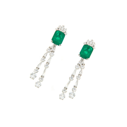 Pendientes largos NIRA en plata primera ley con circonitas esmeralda