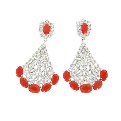 Pendientes YSEE en plata primera ley con circonitas, coral / turquesa