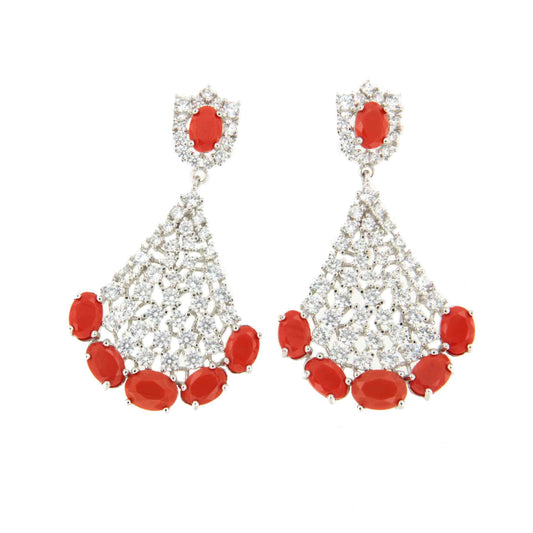 Pendientes YSEE en plata primera ley con circonitas, coral / turquesa