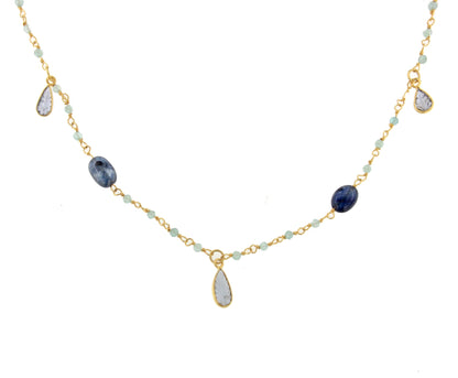 Collar CEREZA en plata de 1º ley con baño de oro 18 ktes y zafiros