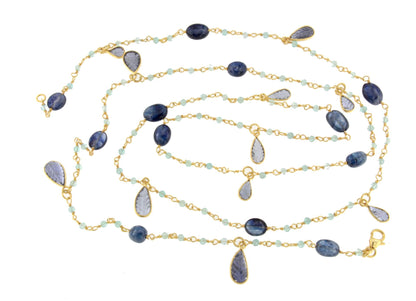 Collar CEREZA en plata de 1º ley con baño de oro 18 ktes y zafiros
