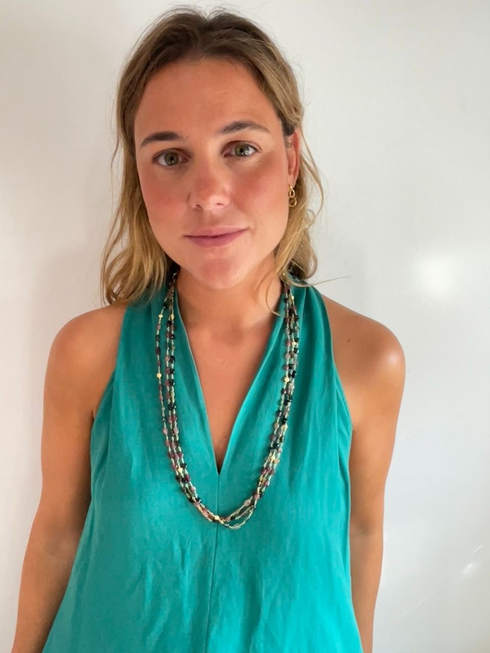 Collar OSITO en plata de 1º ley con baño de oro 18 ktes y turmalina