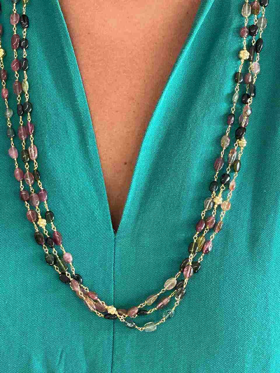 Collar OSITO en plata de 1º ley con baño de oro 18 ktes y turmalina