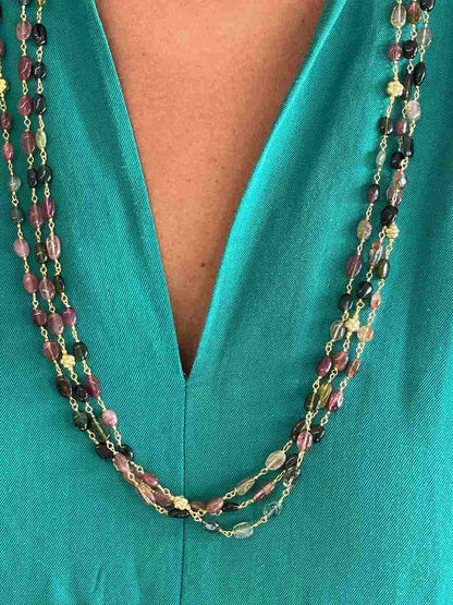 Collar OSITO en plata de 1º ley con baño de oro 18 ktes y turmalina