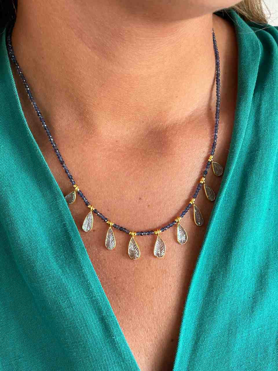 Collar PALOTE en plata de 1º ley con baño de oro 18 ktes y piedras preciosas
