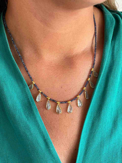 Collar PALOTE en plata de 1º ley con baño de oro 18 ktes y piedras preciosas