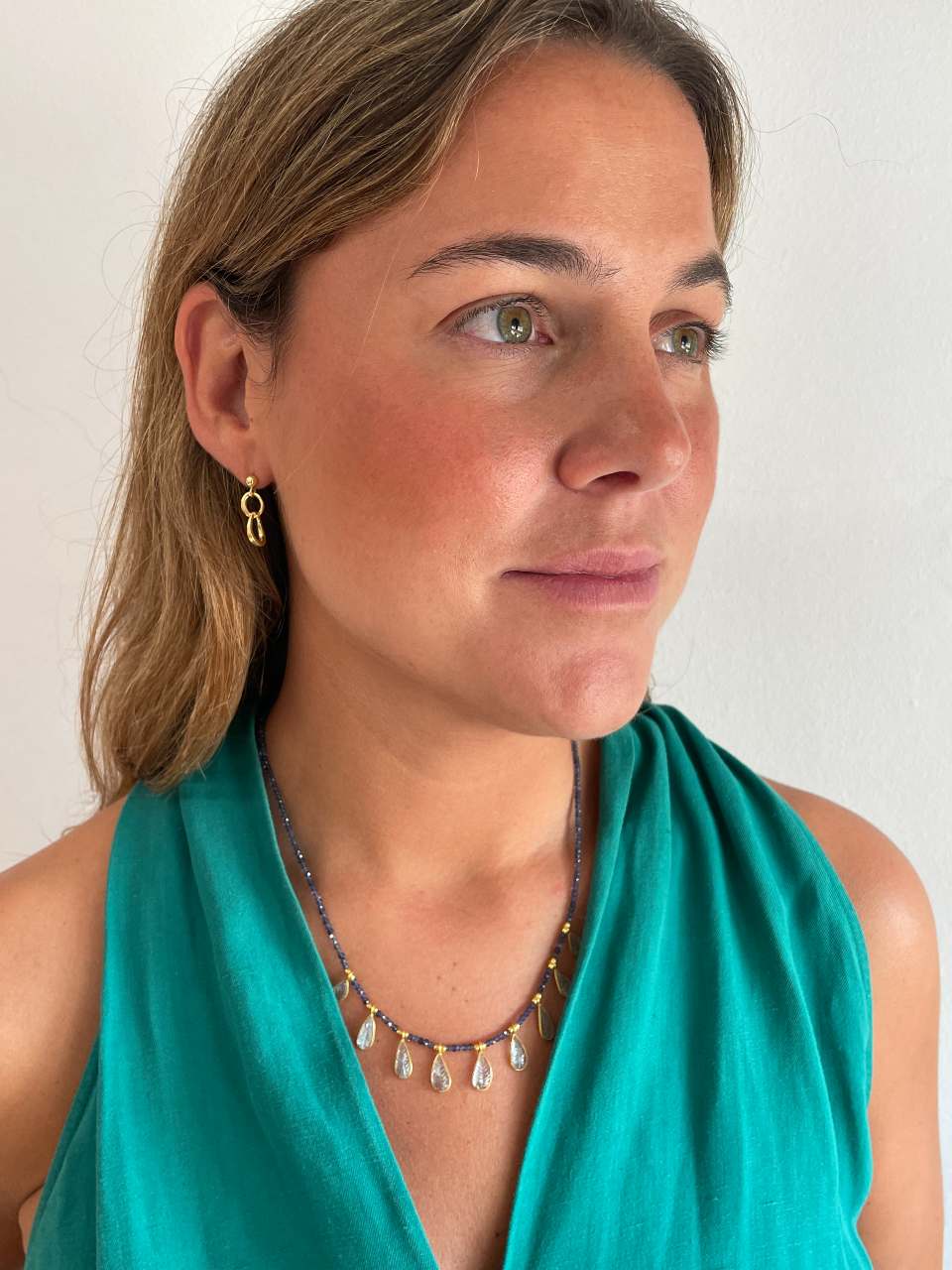 Collar PALOTE en plata de 1º ley con baño de oro 18 ktes y piedras preciosas