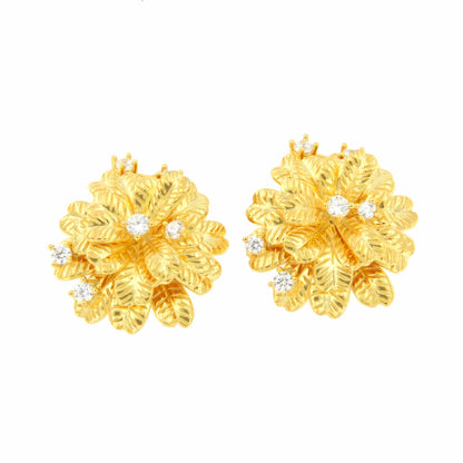 Pendientes MIRENA, flor en plata con baño de oro 18 ktes y circonitas
