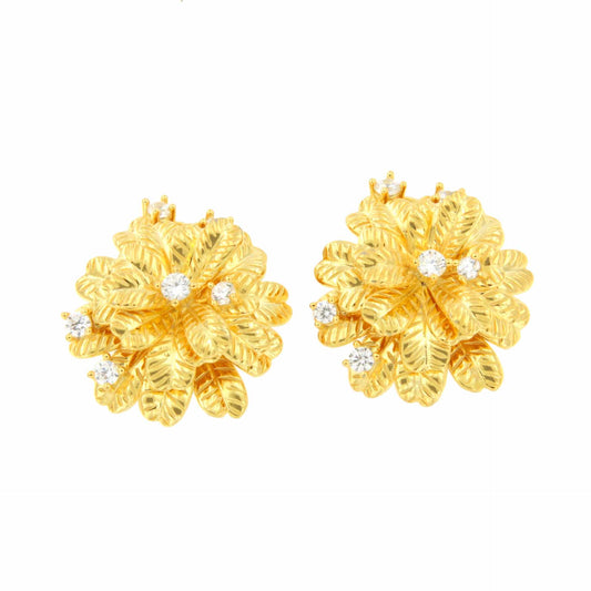 Pendientes MIRENA, flor en plata con baño de oro 18 ktes y circonitas