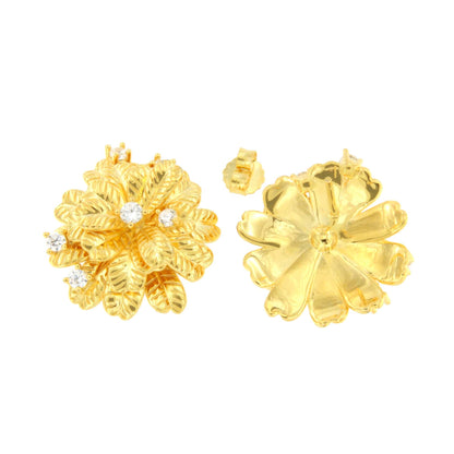 Pendientes MIRENA, flor en plata con baño de oro 18 ktes y circonitas