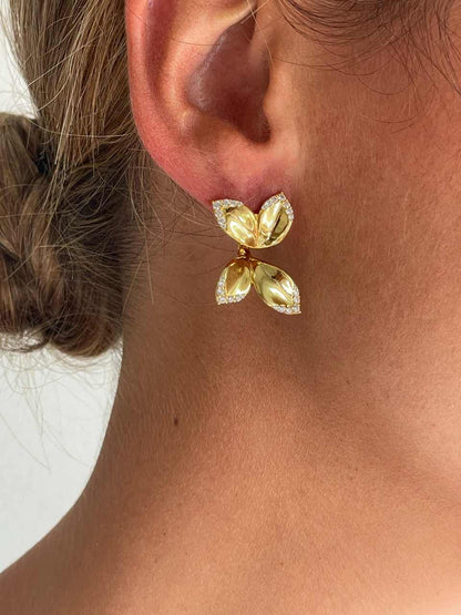 Pendientes NAIA, hoja en plata primera ley baño de oro 18 ktes