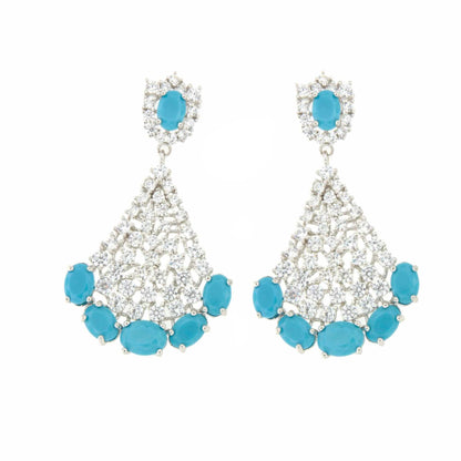 Pendientes YSEE en plata primera ley con circonitas, coral / turquesa