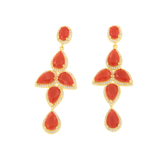 Pendientes NAIRA, en plata primera ley bañada en oro 18 kilates coral / turquesa/ ónix