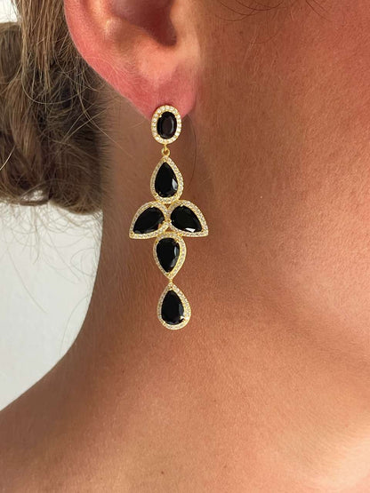 Pendientes NAIRA, en plata primera ley bañada en oro 18 kilates coral / turquesa/ ónix