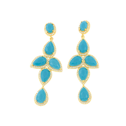 Pendientes NAIRA, en plata primera ley bañada en oro 18 kilates coral / turquesa/ ónix