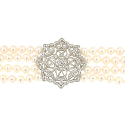 SISSI choker made of Chinese pearls with a silver center and cubic zirconia