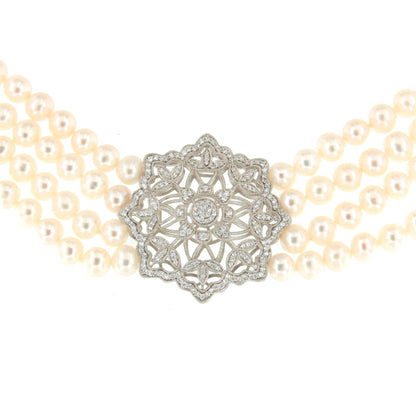 SISSI choker made of Chinese pearls with a silver center and cubic zirconia
