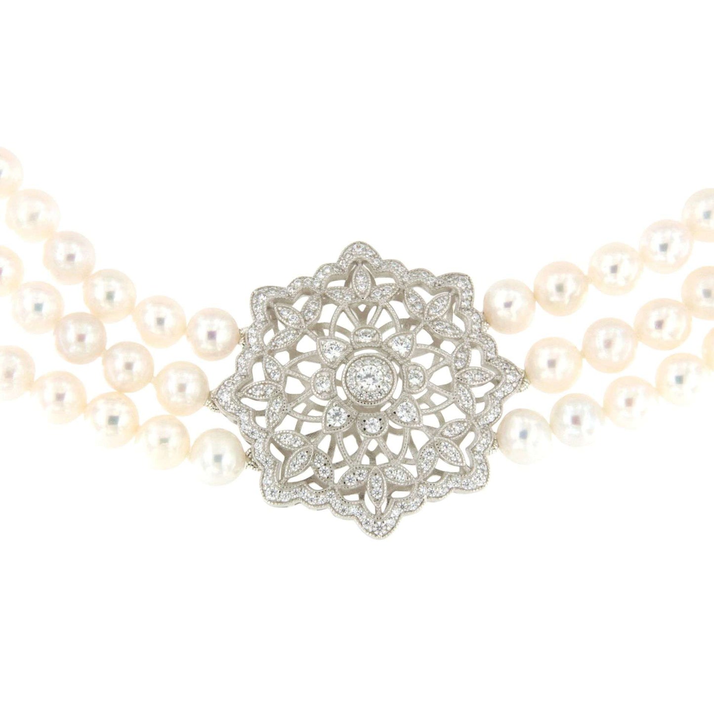 Choker SISSI de perlas chinas con centro de plata y circonitas
